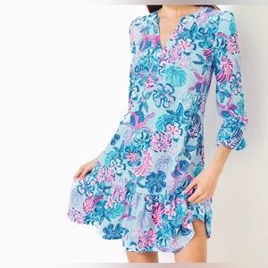 Lilly Pulitzer Alyssa Long Sleeve Dress, Multi Bahamas Beachcomber XL NWOT
